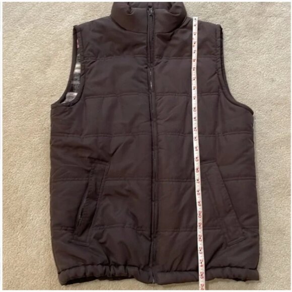 Brown zipper vest lined with plaid flannel inside Women's Size Small - Picture 10 of 12